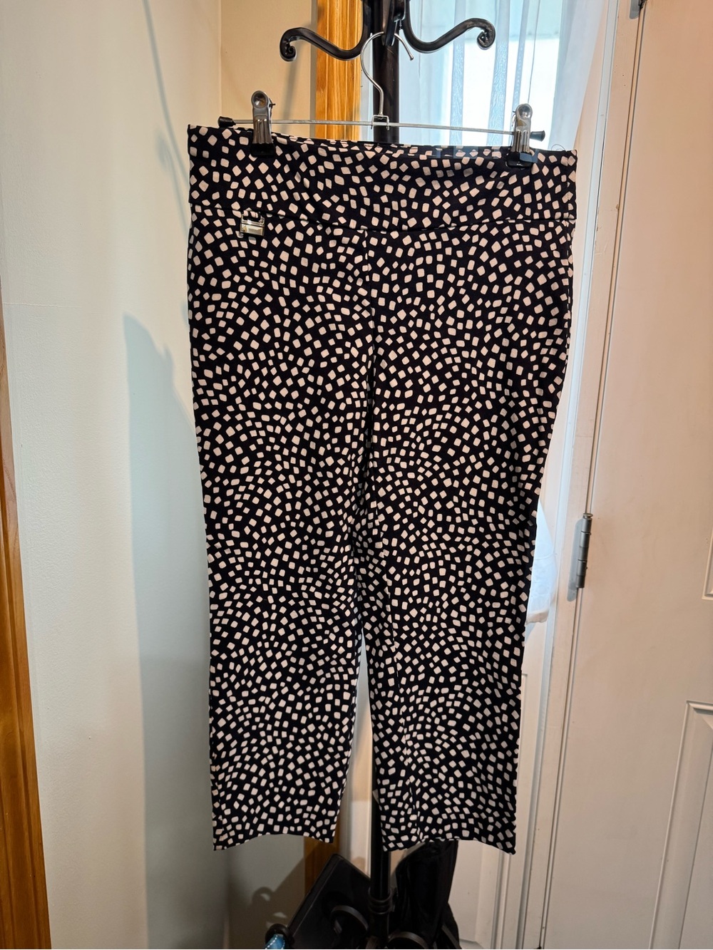Alfani Navy and White Abstract Dot Print Blouse